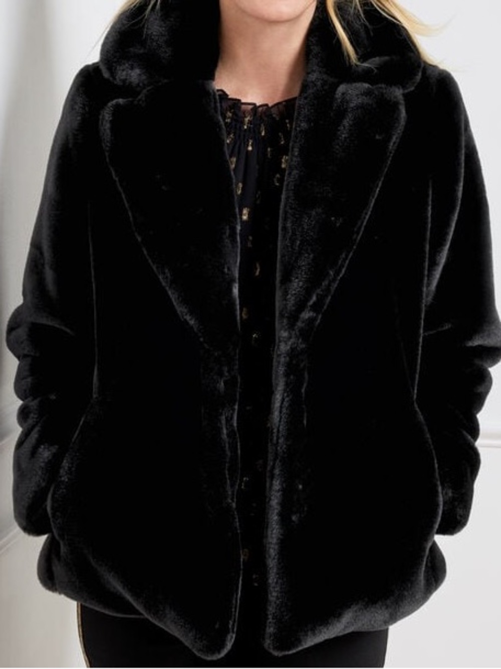 Talbots Faux Fur Teddy Jacket Coat Black Size S